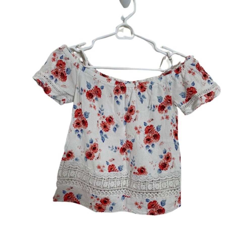 Takara Off-Shoulder Cropped Floral Top Lace Women’s Size S